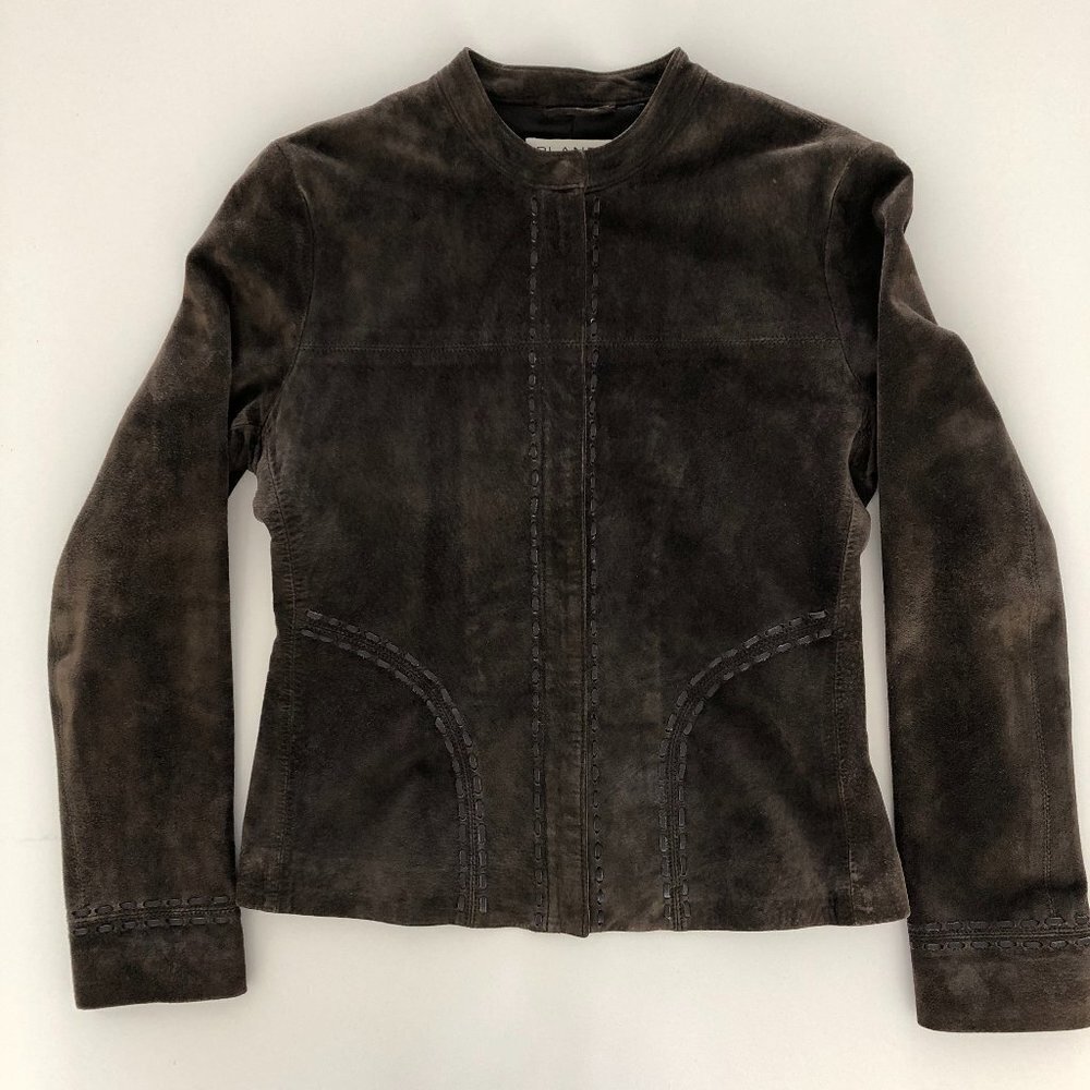 Planet Vintage Front Zip 100% Suede Leather Lined Jacket Chocolate Brown Sz 8